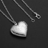 Silver Color Love Heart Photo Frame Pendant Necklace For Women I Love You Flower Pattern Heart Openable Locket Necklace Jewelry