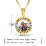 Custom Picture Photo Necklace Pendant For Women Men,Personalized Round Cubic Zirconia Necklace Stainless Steel Chain Adjustable