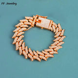 Iced Out 2 Row Rhinestone Thorn Cuban Link Chain Bracelet