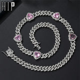 16MM Prong Cuban Link Chain With Heart Iced Out Rhinestones