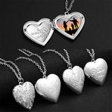 Silver Color Love Heart Photo Frame Pendant Necklace For Women I Love You Flower Pattern Heart Openable Locket Necklace Jewelry