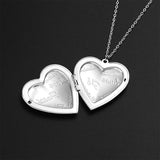 Silver Color Love Heart Photo Frame Pendant Necklace For Women I Love You Flower Pattern Heart Openable Locket Necklace Jewelry