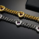 16MM Prong Cuban Link Chain With Heart Iced Out Rhinestones