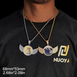 Hip Hop Pendant Bling CZ Memorial Picture Frames Projection Necklace Photo Custom Angel Wing Pendants