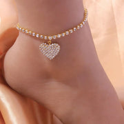 Fashion Rhinestone Heart Anklet  Silver Gold Color