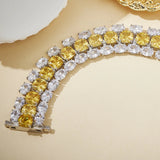 Multi Layer Oval Cushion Cut Yellow Zircon Diamond Long Tennis Chain