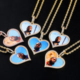 New Iced Out Photo Picture Memory Medallions Blank Heart Pendant Necklaces Hip Hop Sublimation Cubic Zircon Unisex Mens Jewelry