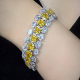 Multi Layer Oval Cushion Cut Yellow Zircon Diamond Long Tennis Chain