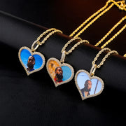 New Iced Out Photo Picture Memory Medallions Blank Heart Pendant Necklaces Hip Hop Sublimation Cubic Zircon Unisex Mens Jewelry