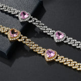 16MM Prong Cuban Link Chain With Heart Iced Out Rhinestones