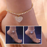 Fashion Rhinestone Heart Anklet  Silver Gold Color