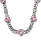 16MM Prong Cuban Link Chain With Heart Iced Out Rhinestones