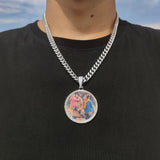 18k Silver Necklace Pendant Iced Out Cuban