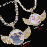 Hip Hop Pendant Bling CZ Memorial Picture Frames Projection Necklace Photo Custom Angel Wing Pendants