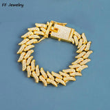 Iced Out 2 Row Rhinestone Thorn Cuban Link Chain Bracelet