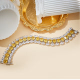 Multi Layer Oval Cushion Cut Yellow Zircon Diamond Long Tennis Chain